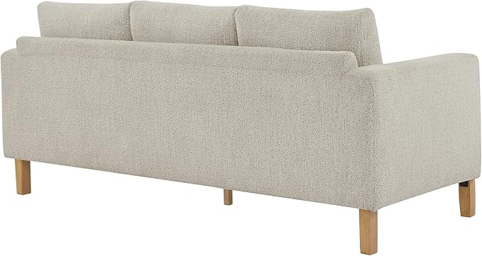 Modway Hawken 75 Inch Mid-Century Modern Boucle Sofa in Parchment Beech with Wood Legs – Comfortable 3-Seater Couch for Living Room Apartment or Office Lounge