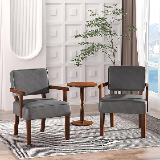 Accent Chair PU Leather Oversized Living Room Chairs with Soft Seat and Armrests Armchair for Bedroom Dinning Reading and Waiting Rooms (Leather Gray)