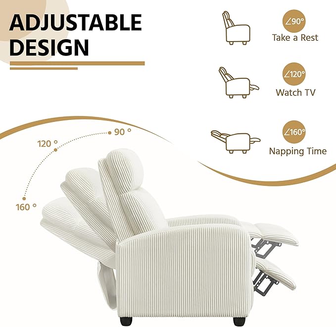 Yaheetech 2-Seat Corduroy Pushback Recliner Chair Living Room Chair with Thick Seat Cushion and Backrest Reclining Chair for Living Room Beige