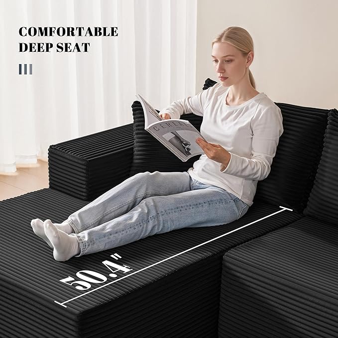 110” Cloud Sectional Couch Modular Sectional Sofa with Deep Seat Boneless Sofa for Living Room Fluffy Comfy U-Shaped Couch with Left Facing Chaise No Assembly Required Black