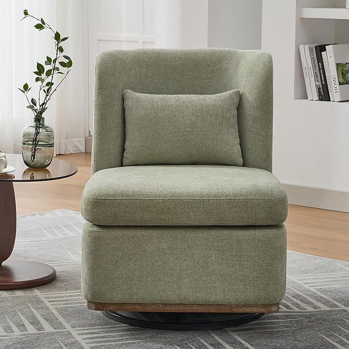 Swivel Accent Chair Mid Century Modern Square Swivel Barrel Chair 360 Degree Upholstered Living Room Accent ChairComfy Armless Barrel Chairs for Nursery Bedroom Chenille Pale Green