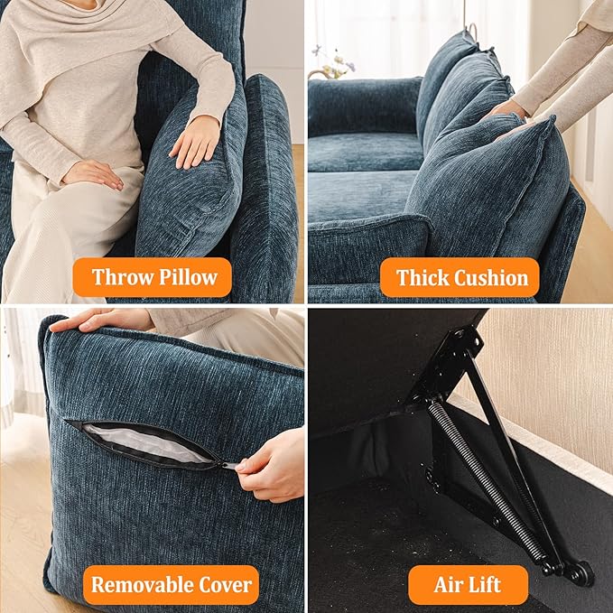 73'' Loveseat Sofa with All Seats Storage Modular Sectional Couch with Deep SeatOversized Comfy Couch with 7.8'' CushionLarge Sofa for Living RoomBedroomVeletBlue