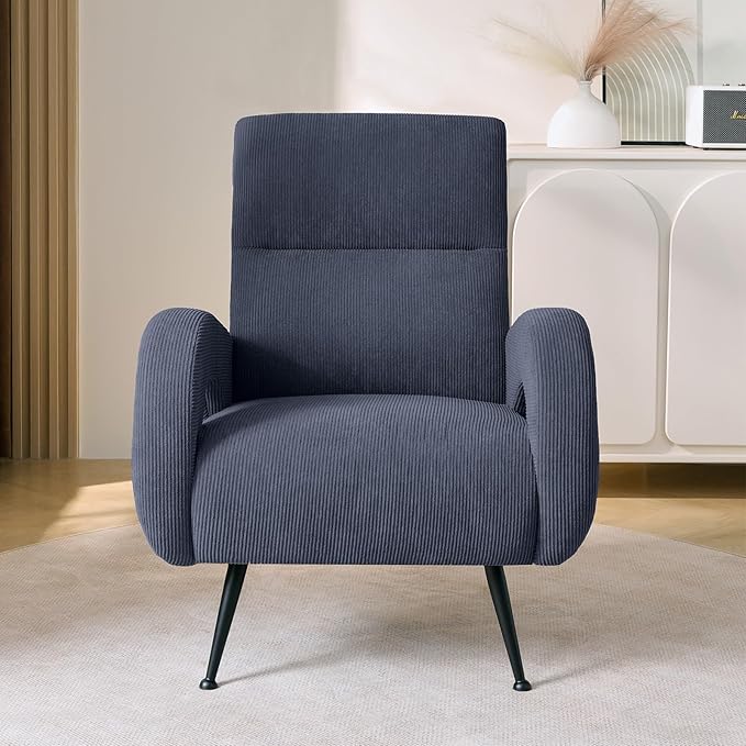Corduroy Accent Chairs for Living Room Tufted High Back Reading Chairs for Bedroom Mid-Modern Comfy Upholstered Armchairs for Bedroom Reading Nook Apartment Navy Blue