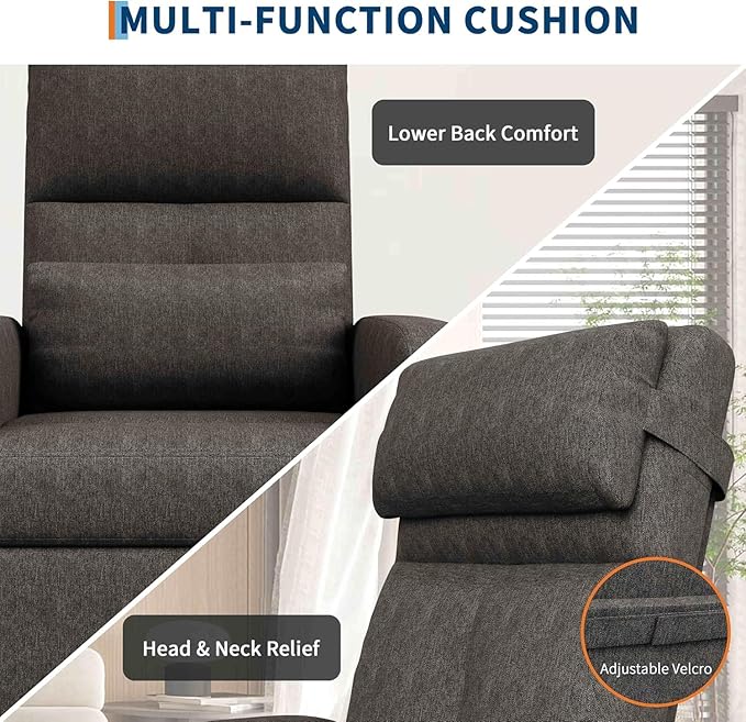 PeakPursuit Power Recliner Chair with Electric Adjustable Back USB Port &amp Side Pockets Single Overstuffed Recliner Chair for Living Room Bedroom or Home TheaterBrown