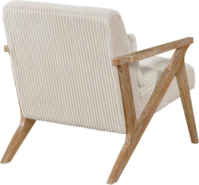 Lexicon Mid Century Modern Accent-Chair with Lumbar Pillow Brown Solid Wood Frame Comfy Corduroy Upholstered Lounge Arm Chair for Living Room/Bedroom/Office/Reading Nook Assembly Required Beige