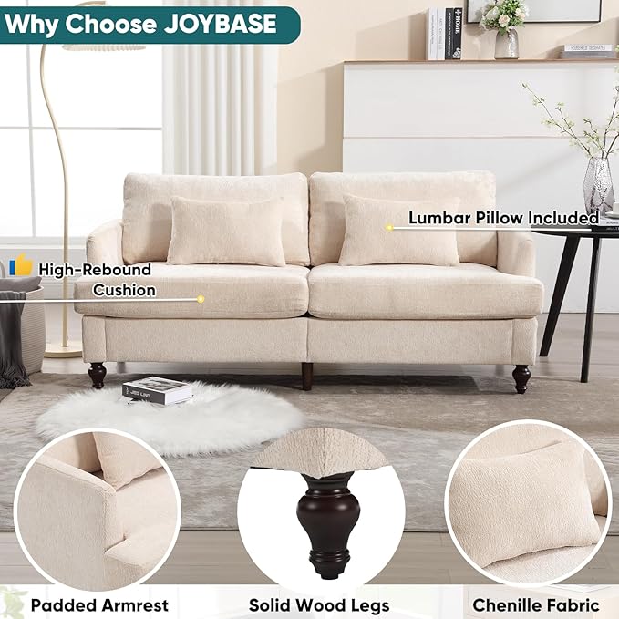 JOYBASE 70 inch Loveseat Sofa Mid-Century Modern Love Seat Couch with Wood Legs Upholstered Comfy Sofa for Living Room Apartment Office Bedroom (Beige Chenille)