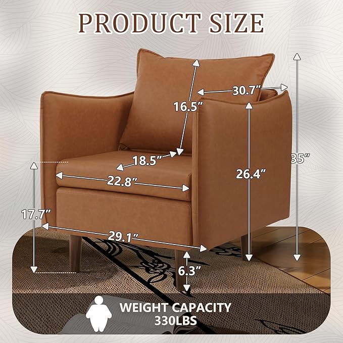 Sepnine Accent Chairs for Living Room Chairs Brown Reading Chair for Bedroom Arm Chair Mid Century Modern Club Chairs Upholstered Comfy Chair for Apartment Waiting Room