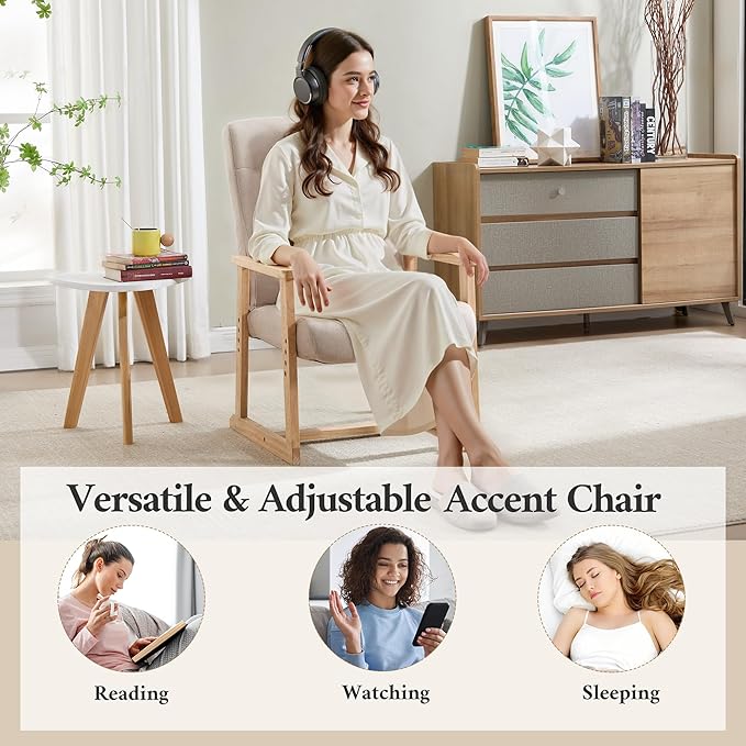 KCC Recliner Chair Adjustable Small Fabric Single Sofa with Ergonomic Back SupportAccent Chair for Living Room Nursery Bedroom Beige1PC