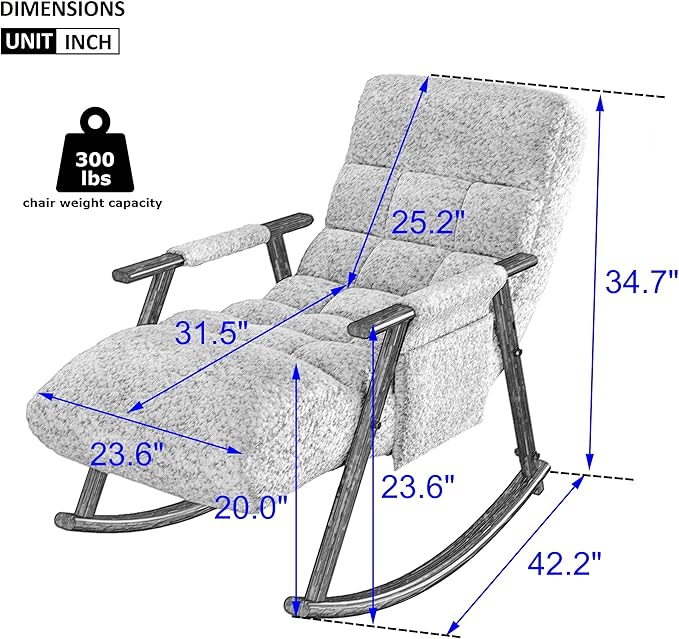 5-in-1 Folding Rocking Lounge Chair Indoor with 5 Angles Adjustable High Back+ Foot Rest Heavy Duty Casual Tufted Upholstered Glider Recling Chair For Living Room Bedroom Balcony (Teddy White)