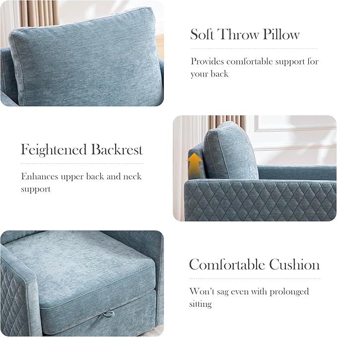 Aoiy &amp Wifon 29.5''W Swivel Accent Chair Comfy Modern Square Arm Chair with Hidden Storage for Living Room/Bedroom/Office Chenille Blue