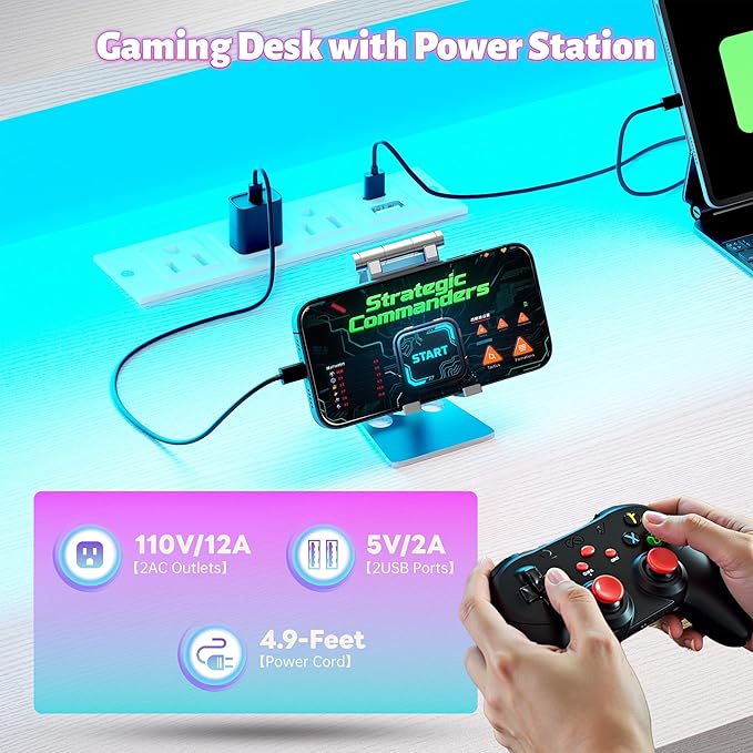 EnHomee 53 L Shaped Gaming Desk with Monitor with Hutch &amp Monitor Stand Office Desk with Drawers &ampHooks Computer Desk with LED Light &ampPower OutletHome Office Writing Desk White