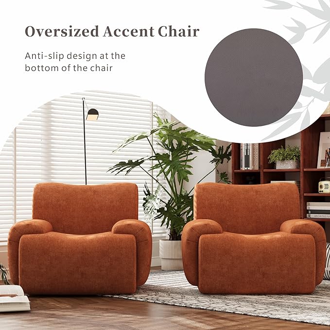 Chifee &amp Vingol Boneless Modern Accent Chair 42 Wide Upholstered Oversized Armchair Deep Seat Single Sofa Chairs Comfy Reading Lounge Chair for Living Room Bedroom Apartment2 PCS Orange