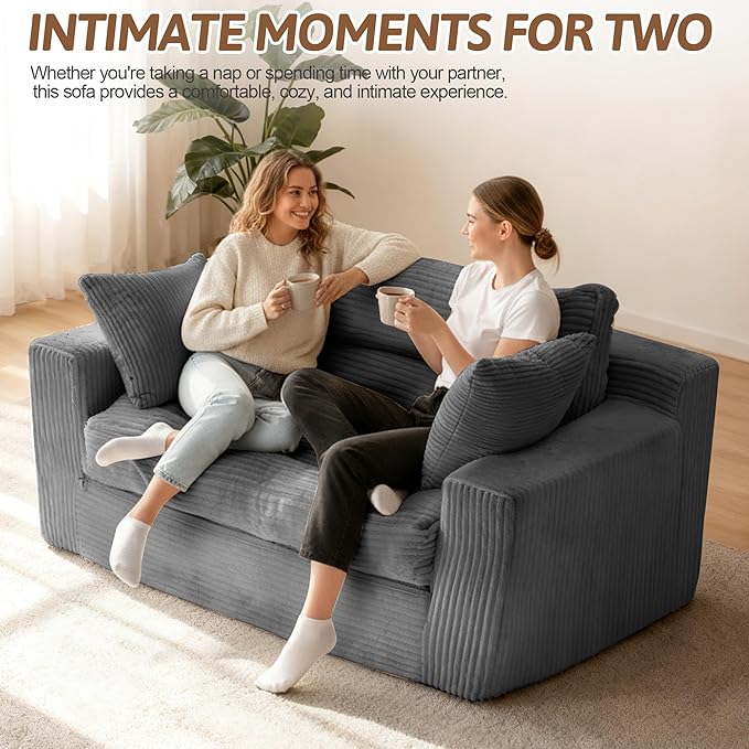 Convertible Sofa Bed Pull Out Boneless Couch Loveseat Floor Sofa Bed with Pillows 2-Seater Folding Sofa Loveseat Boneless Couch for Living Room Bedroom Apartment Office(Grey)
