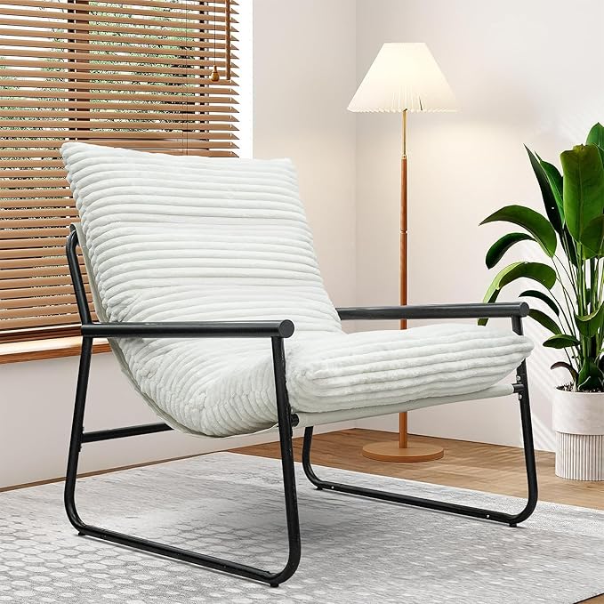 tantohom Sling Accent Chair Arm Chair Living Room Chair with Metal FrameReading Accent ChairModern Bedroom Chair for Bedroom Living Room and Office. (White)