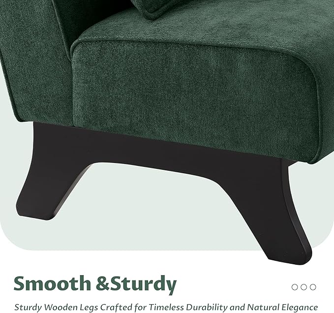 Upholstered Armless Accent ChairModern Comfy Living Room Chairs with Wooden Legs&amp PillowsLounge Sofa Side Chair for Bedroom Farmhouse Reading (Green 1 PC)