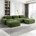 117.3 L Shaped Sectional Cloud Sofa Couch Corduroy Modern Memory Foam Boneless Modular Couches Chaise for Living Room Bedroom(3-Seater&amp2 OttomanGreen)