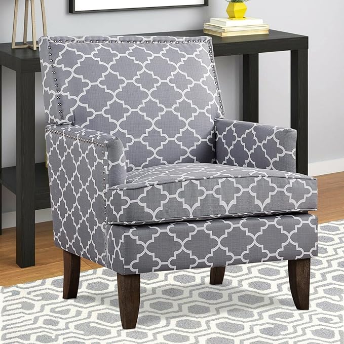 Modern Floral Accent Chair - Upholstered Wingback Club Chair for Living Room Bedroom &amp Reception | Multi-Purpose Fabric Furniture with Sturdy Frame | Comfortable Home Decor Seating (Grey)