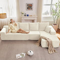135 Cloud Sectional Couch with L-Shape Chaise Modern Modular Comfy Sofa Chaise Longue Upholstered Corduroy Couches Sleeper with Deep Seat for Living Room Bedroom No Assembly Required White