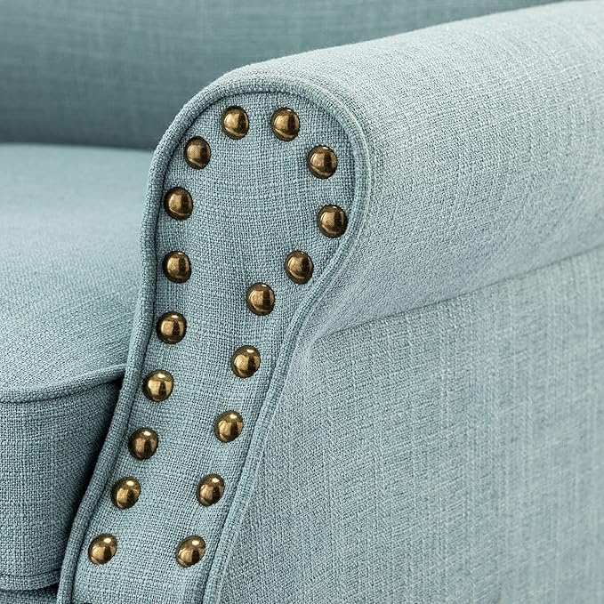 Modern Upholstered Accent Chair with Wood Legs Wingback Armchair with Removable Cushion Comfy Nailhead Trim Lounge Chair Single Sofa Reading Chairs for Living Room Bedroom
