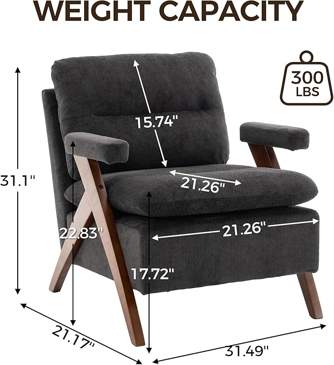 Mid Century Modern Tufted Accent Chair Set of 2 - Sturdy Upholstered Solid Wood Armchair with Breathable Fabric High-Density Cushion Non-Slip Pads for Living Room Reading Room Bedroom Black