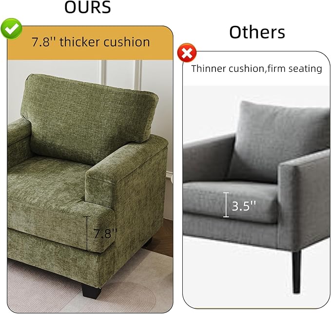 Oversized Accent Chair with Armrest OrganizerComfy Living Room Chairs with Thick CushionUpholstered Modern ArmchairBig Reading ChairSofa Chair for BedroomGreen