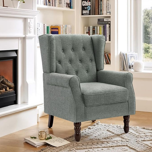 Lumibee High Back Accent ChairUpholstered Wingback Armchair with Solid Wood Legs for Small SpacesComfy Single Sofa Chair for Living RoomBedroomOffice-Gray