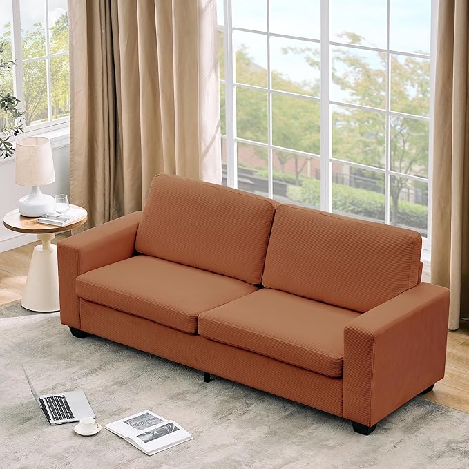 Modern Loveseat Sofa Couches for Living Room 83 Boneless Comfy Corduroy Sofa for Apartment Bedroom or Office Soft Upholstered Couch for Compact Spaces Deep Seats Wood Frame Removable Cover Red