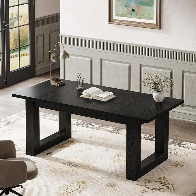 Tribesigns 63-Inch Executive Desk Modern Wood Office Desk Large Computer Table with Solid Wooden Base Work Desk for Home Office (Black)