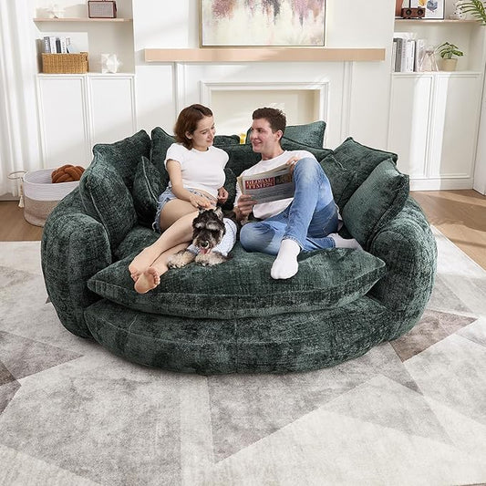 Oversized Sleeper Sofa Bed 81'' Round Chaise Lounge Chair Indoor Modern Chenille Boneless Couch Loveseat Plush Couch Cloud Couches Comfy Bean Bag Chair for Living Room Apartment (Emerald)