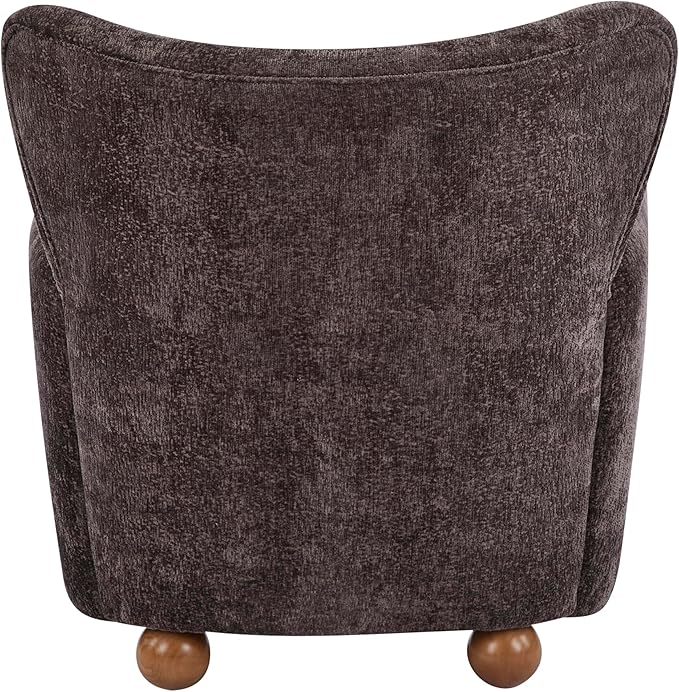 Christopher Knight Home Lindy Wingback Accent Chair Upholstered Armchair with Rounded Wooden Legs Curved Backrest Single Sofa Soft Cushion Seating Comfy Lounge Chair for Living Room Dark Brown