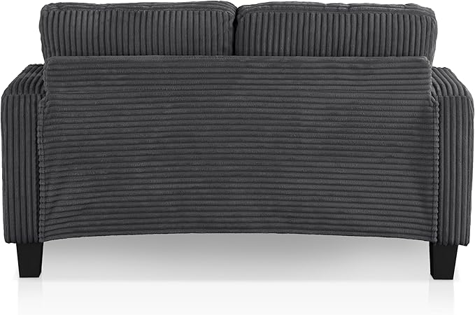 Homes: Inside + Out Reese Modern Plush Chenille Comfortable Loveseat with Side Pockets Cup Holders and Pillows Wooden Soft Couch for Living Room Bedroom and Office Dark Grey