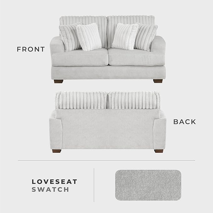 Lexicon Living Room Loveseat Modern Sofa Couch Textured Microfiber &amp Corduroy Upholstered Love Seat with Four Corduroy Pillows for Office/Living Room Light Gray