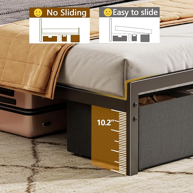 Furnulem Queen Bed Frame with Headboard Storage Platform Bed Frame Queen Size with Charging Station 2 Drawers &amp LED No Box Spring Needed Noise Free Easy Assembly Rustic Grey (1000 lbs Capaci