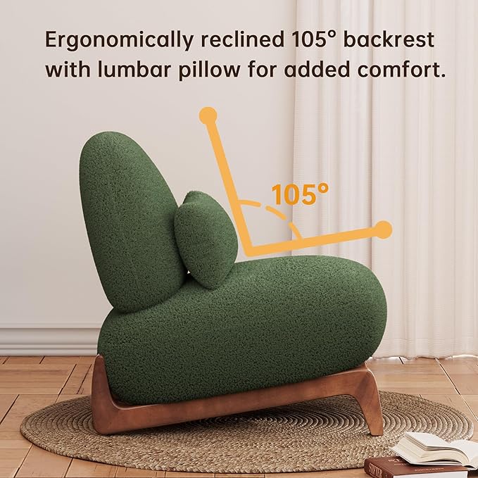 Morden Fort Modern Accent Chairs Set of 2 Sturdy Tilted Wood Legs with Thick Cushion Comfy Lumbar Pillow Armless Reading Chairs for Living Room Lounge Bedroom - Forest Green