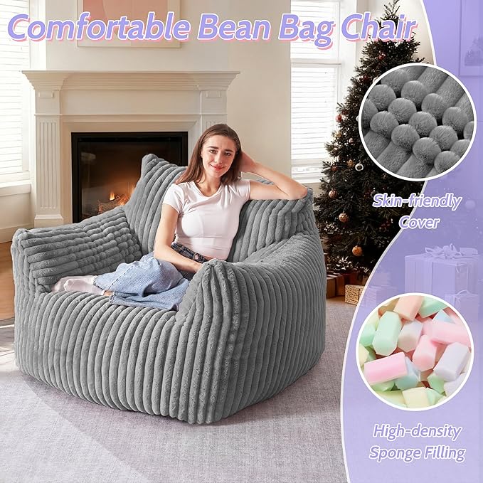 HABUTWAY Comfy Floor Sofa Giant Plush Reading Chair Indoor Cozy Couch with Armrests Oversized Couch Upholstered Boneless Sofa Portable Cloud Couch Accent Chair for Living Room Bedroom(Light Grey)