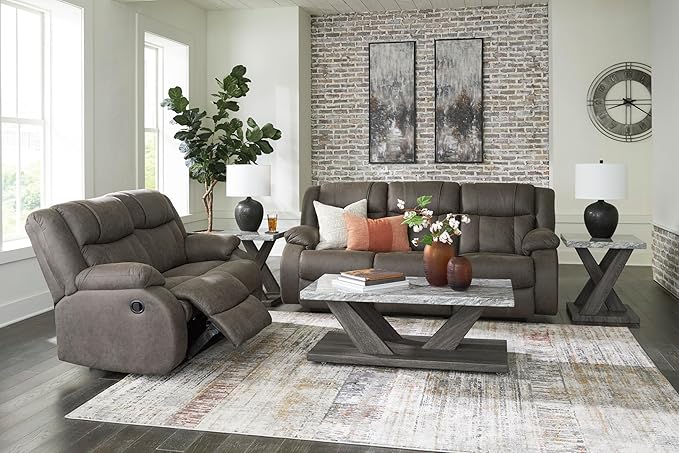 Signature Design by Ashley First Base Contemporary Faux Leather Manual Reclining Sofa Gray