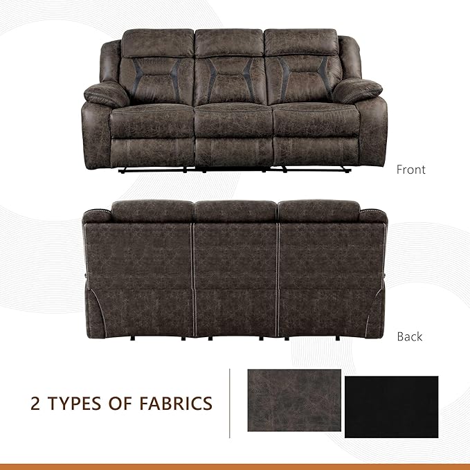 Homelegance Reclining Couch Polished Microfiber Manual Double Recliner Sofa Dark Brown