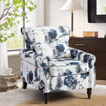 Floral Accent Chair with Lumbar Pillow Retro Wingback Armchair with Nailhead Trim &amp Rolled Arms Modern Linen Fabric Upholstered Recliner for Living Room Bedroom Reading Chair Easy Assembly