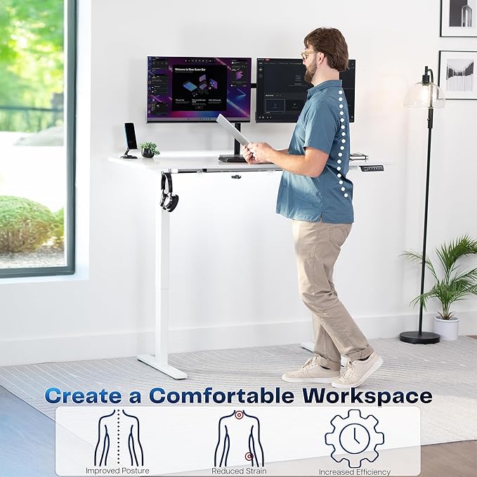 VIVO Electric Dry Erase 60 x 24 in Standing Desk Memory Height Adjustment 1B Series Holds 220 lbs Whiteboard Top White Frame DESK-KIT-1W6WE