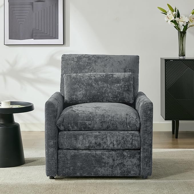 Tbfit Living Room Arm Chair Modern Accent Chairs Cloud Single Sofa Spring Seat Cushion Comfy Lumber Pillow Chenille Fabric Removable Cover Soft Upholstered Furniture Home Apartment Gray