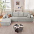 140 L Shaped Cloud Sectional Couch for Living Room Modular Floor Deep-Seat Sofa Big Comfy Corduroy Couches Set with Fluffy Memory Foam for Living Room Bedroom No Assembly Required Grey