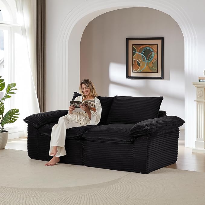 80-Inch Boneless Love Seat Couches in a Box Modern 2 Seat Floor Modular Foam Cloud Sofa Corduroy Loveseat Couch W/Pillow-top Armrests for Home Apartments Bedroom