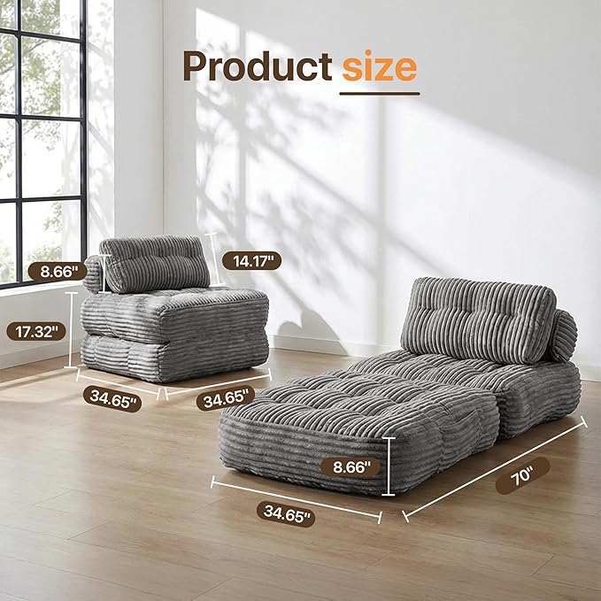 Claiks Folding Sofa Bed Boneless Chair with Pillow Sleeper Sofa with Back Support Sleeper Chair Portable Fold Out Chair Bed Comfy Foldable Mattress for Living Room Dark Grey Single