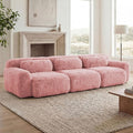 114 Modern Modular Boneless Sectional Couches for Living Room 3 Seater Deep Seat Compressed Sofa No Assembly Required Plush Fabric Fabric Cloud Comfy Sofa Set Pink