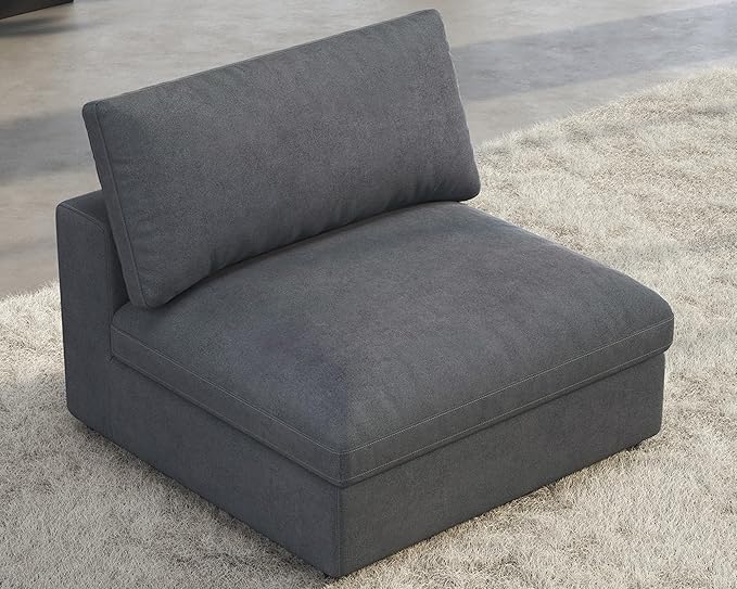 PaPaJet Modular Sectional Sofa 38 Inches Down Filled Sofa Couch Middle Seat Comfy Couch for Living Room Grey Linen
