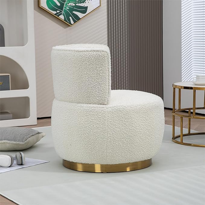 Small Barrel Chair Swivel Barrel Chair with Thicken Backrest Round Accent Chair for Living Room Bedroom Office Comfortable Velvet Fabric Soft High-Density Foam Padding (White)