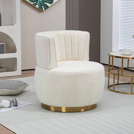 Accent Sofa Chairs360 Degree Swivel Round Armchairs with Wide Upholstered Fluffy Velvet Fabric Chair for Living Room Bedroom Office (Cream+Teddy)