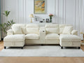 117 Inch Sofa CouchSectional Couches for Living Room with 2 Cup HoldersCorduroy Modular Sectional Sofa with Movable and Storable Ottoman.（Beige）