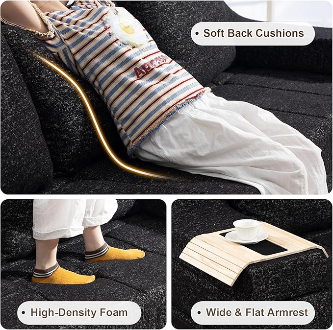 MEISSALIVVE Pull Out Sofa Bed Queen Size Sleeper Sofa Bed with Wide Armrest &amp Thick Cushion 2-in-1 Convertible Couch for Living Room No Assembly Required (Black)