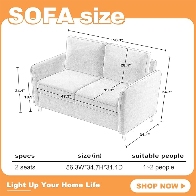 Loveseat Sofa Couch with Storage Small Couches for Small Spaces Comfy Love Seats for Living Room 2 Seater Sofa for Bedroom (Dark Blue 2-Seat)